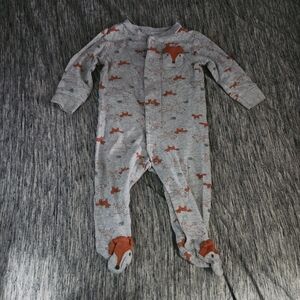 Gray and Orange Fox Print Kids One Piece